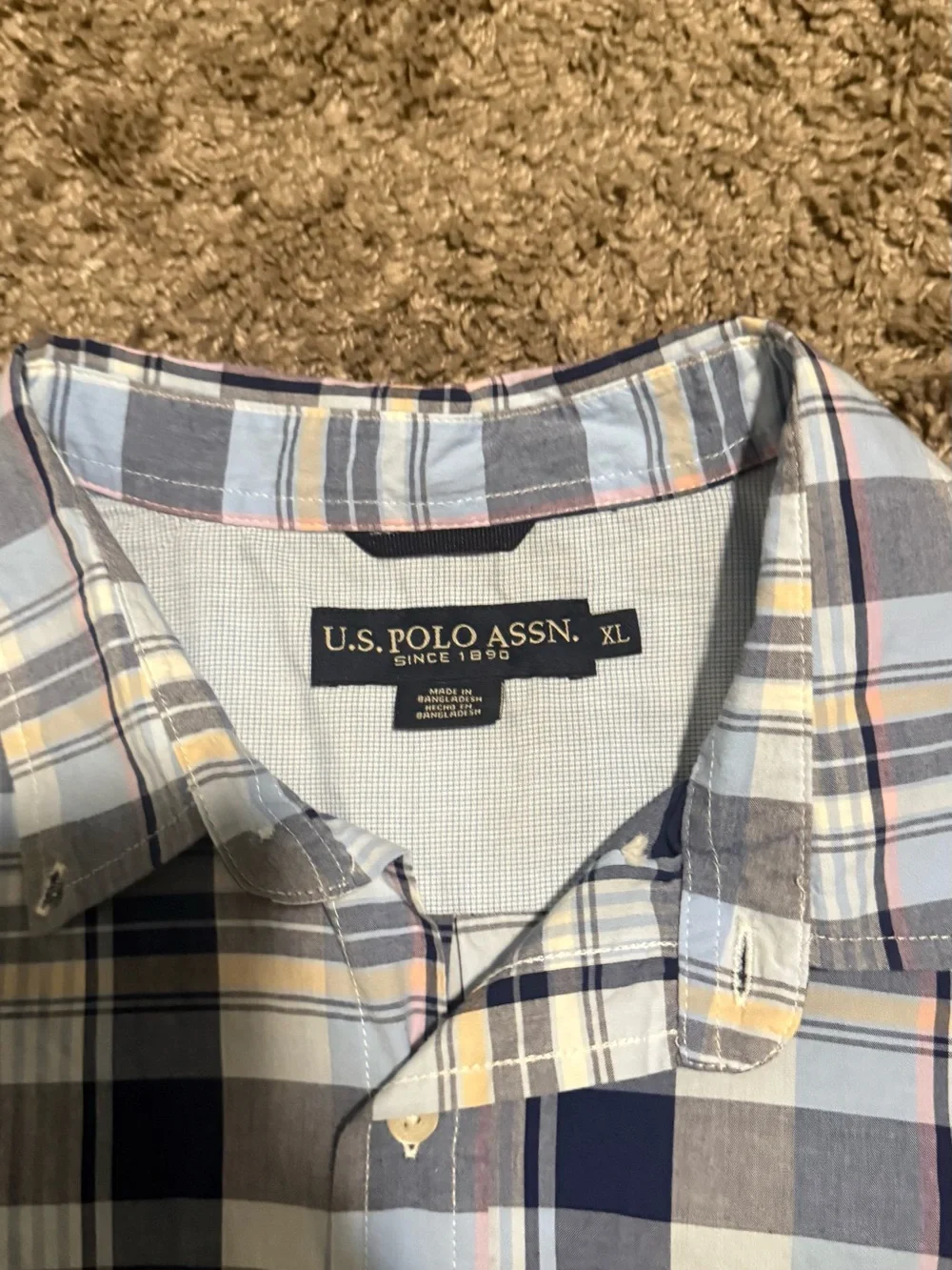 U.S. Polo Assn. Navy, Light Blue & Cream Plaid Short-Sleeve Button-Down Shirt